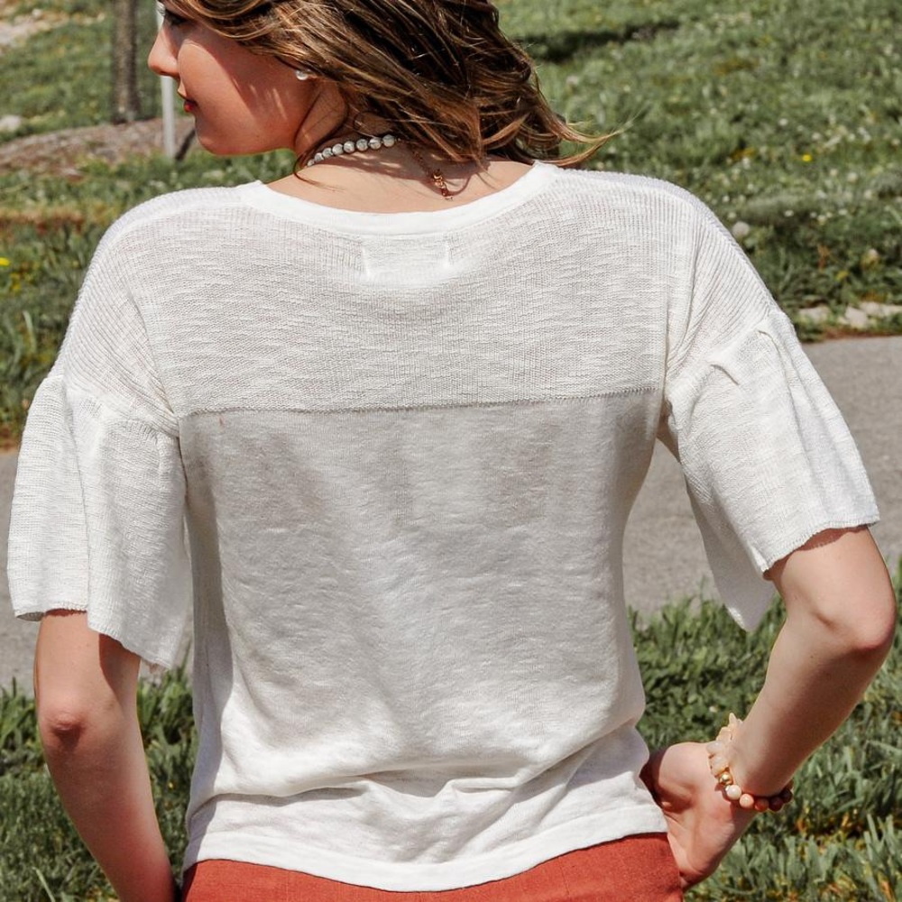 Knit Short Ruffle Sleeve Top - Picture 5 of 5